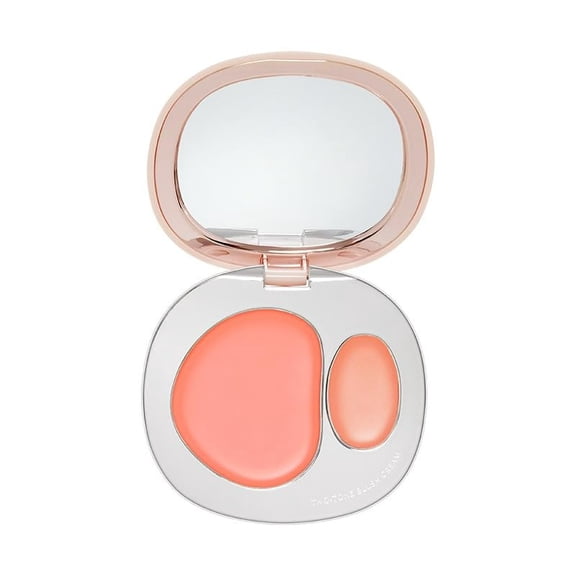 RuWeoMaa 2‑In‑1 Cream Blush Compact with Built‑in Mirror, Dual‑Tone Cream Blush & Lip Cheek Tint, Blendable Multi‑Use Makeup Palette, Portable Natural Glow Face Blush for Daily Makeup
