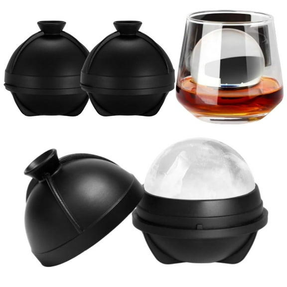 RuWeoMaa 2 Large Whiskey Ice Cubes Mold, 2.4 Inch Round Silicone Ice Molds for Cocktails,Clear Ice Ball Maker Mold, Idea Gifts for Dad Boyfriend Boss Men who Have Everything, 3"X3" (Black)