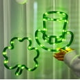thumbnail image 1 of RuWeoMaa 2 Pack St Patricks Day Decorations Shamrock Hat Neon Lights, Green Decor Clover Window Lights, Batteries Powered St. Patrick's Day Lighted Shamrocks for Party Wall Bedroom Indoor Outdoor, 1 of 9