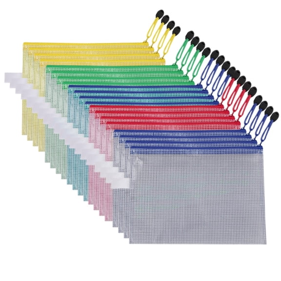 RuWeoMaa 20pcs Mesh Zipper Pouch Bags, A4 Zipper Bags for Organizing Storage, Waterproof Zipper Pouches, Letter Size, File Bags for School, Toys, Puzzle, Board Games and Office Supplies