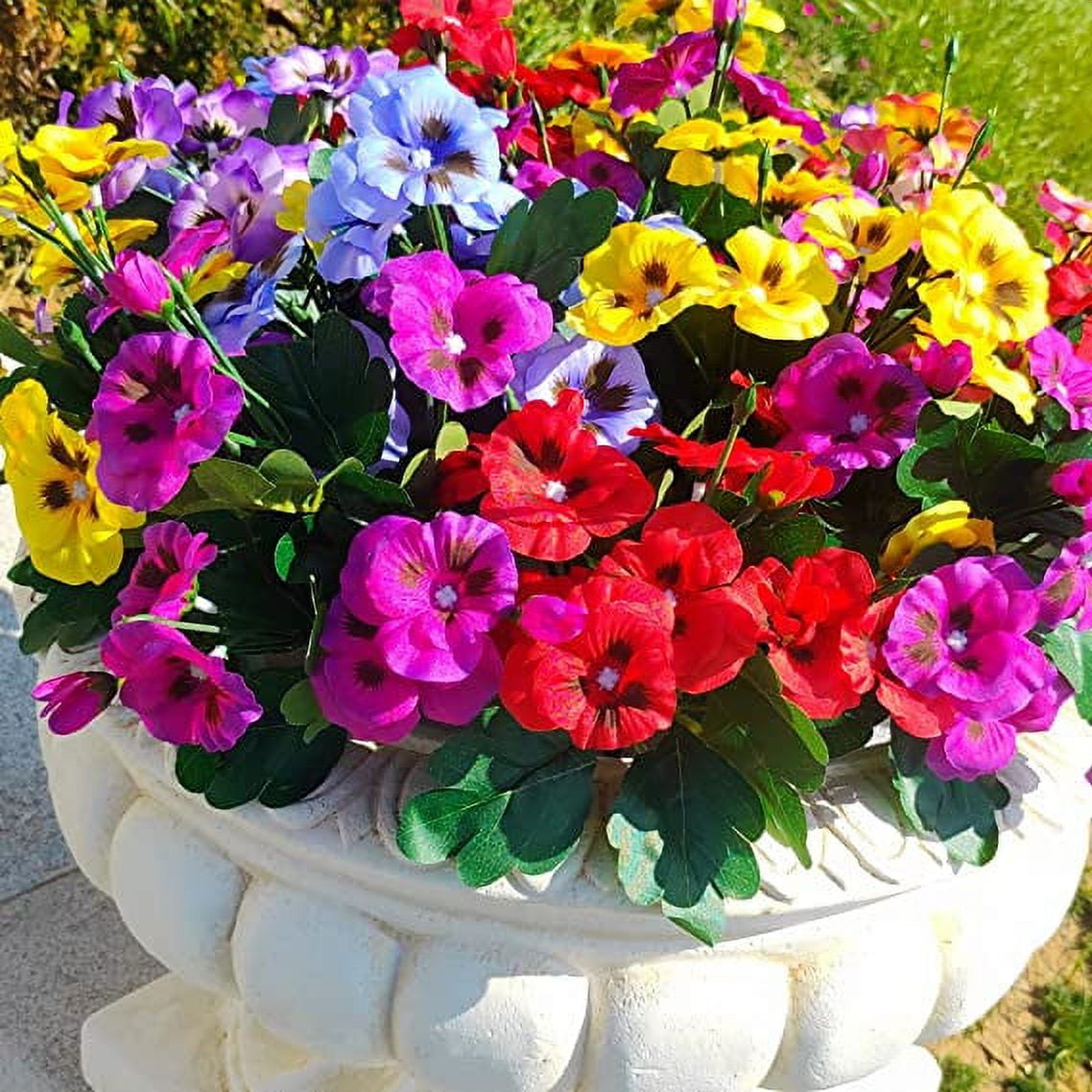 RuWeoMaa 24 Bundles Artificial Pansies Fake Flowers, 13" Artificial Pansies Silk Wild Flowers UV Resistant Faux Plants for Front Door Garden Porch Yard Spring Summer Indoor Outdoor Home Decor