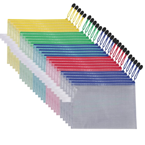 RuWeoMaa 25 Pack Mesh Zipper Pouch Bags, A4 Letter Size, Clear Plastic Zip Bags for Board Game & Puzzle Storage, Waterproof & Durable Document Bags for Office, School, Travel, Art & Craft Supplies