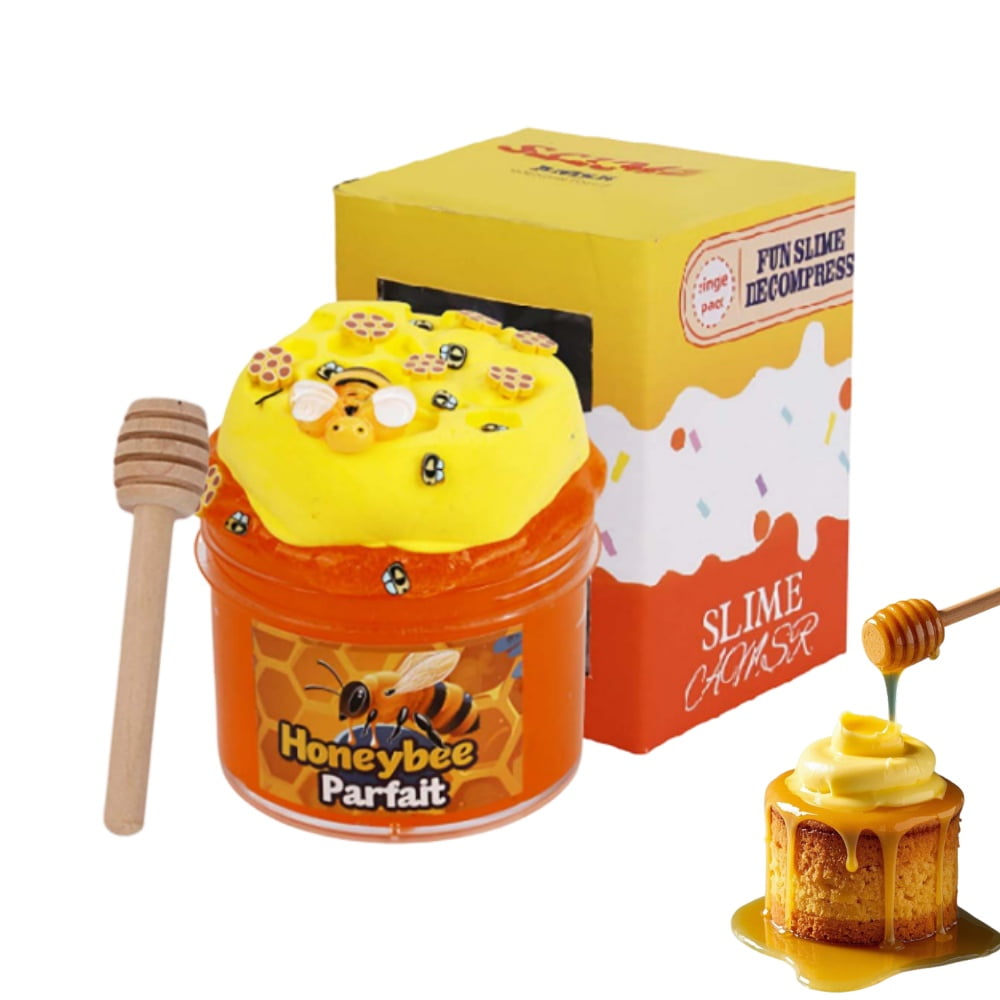 RuWeoMaa 2PCS Honey Slime,Butter Slime,Slime Kit,Yellow Slime, Jelly Slime,with Honey Stick & Clay Honeycomb & Bee Charm,DIY Educational Stress Relief Toys for Kids, Birthday Gift, Party Favor