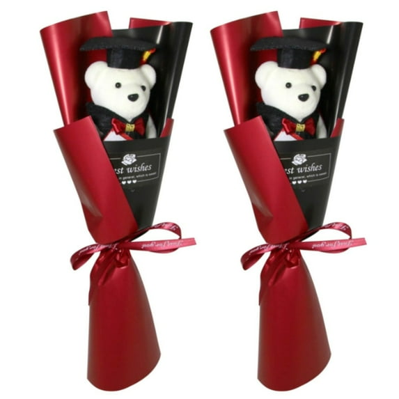 RuWeoMaa 2Pcs Graduation Plush Bear Bouquet 2025 Graduation Plush Bouquet Present Cute Bear Doll Floral Arrangement for Graduation Party Favors Photo Prop for Celebrations Chic Design