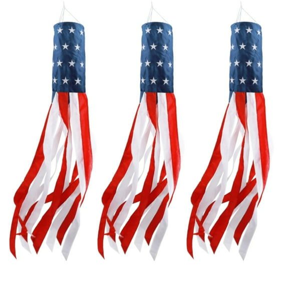 RuWeoMaa 3 Pack 40 Inch Large American Flag Windsock with Lights 4th of July Decor, Patriotic Fourth of July Outdoor Decor, Red White Blue Star Stripes Hanging Decor Memorial Day Independence Day