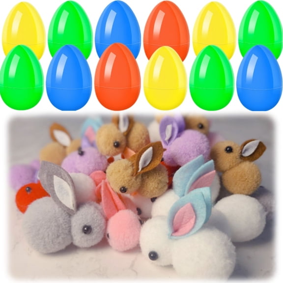 RuWeoMaa 32 Pack Easter Eggs Filled Plush Animal Filled Eggs,Filled Easter Eggs with Plush Bunny Toys, Mini Colorful Bunny Filled for Kids Toddler Teens Easter Basket Stuffers Easter Party Favors
