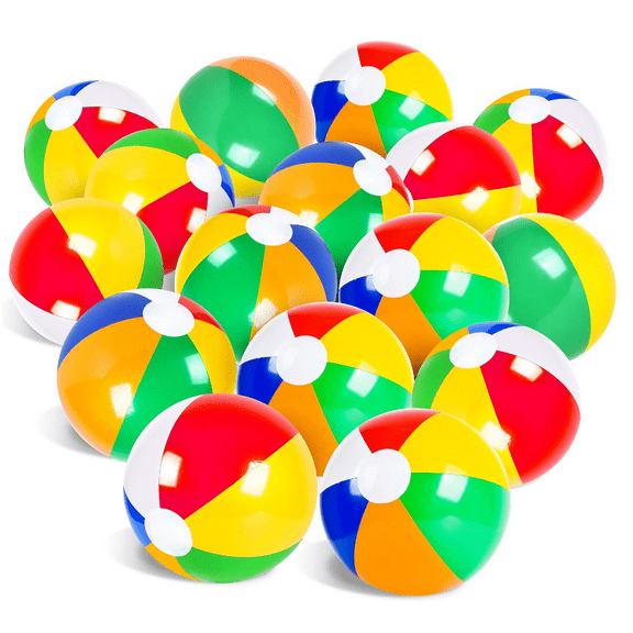 RuWeoMaa 4-Pack 16" Beach Balls - Pool Toys Large Inflatable Beach Ball Swimming Pool Water Games, Classic Rainbow Color Beachball Luau Birthday Decorations Party Supplies Party Favors Gifts
