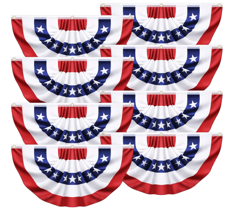 RuWeoMaa 4th of July Decorations, 1.5x3 FT American Flag Banner, 8PCS USA Pleated Fan Flags,Patriotic Bunting US Half Fan Flag for Fourth of July Independence Day Memorial Day Home Yard Outdoor Decor