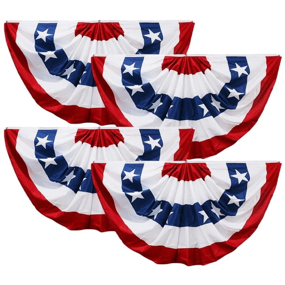 RuWeoMaa 4th of July Decorations Huge Bunting Flags 3x1.5 Ft with Grommets,Large American Pleated Fan Banner,Fourth of July Flag USA Patriotic Red White and Blue Decor for Memorial Day Veterans,4 Pcs