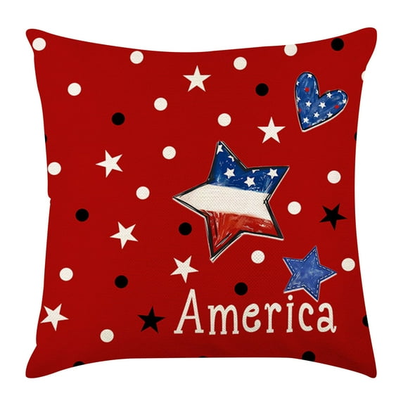 RuWeoMaa 4th of July Pillow Covers 18"x18" Set of 2 Soft Jacquard Chenille Throw Pillow Covers with Red Stripe Blue Star Flag Design,Farmhouse Pillow Covers for Independence Day Memorial Decor