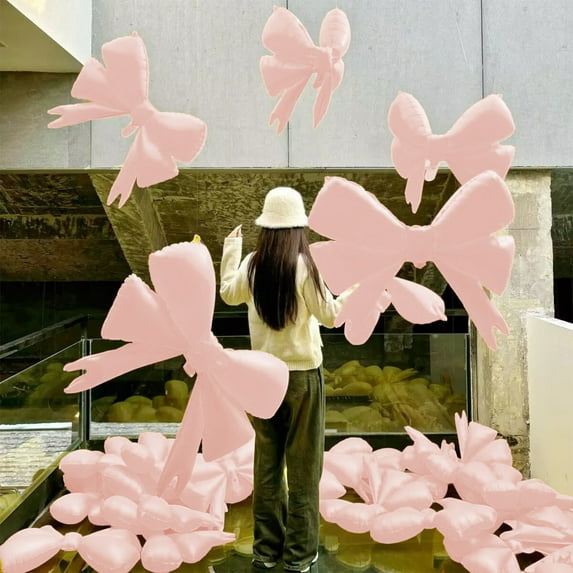 RuWeoMaa 5Pcs Giant Pink Bow Balloons 32Inch/coquette Birthday Party Supplies/Pink Bachelorette Bridal Engagement Wedding Anniversary Supplies for Women