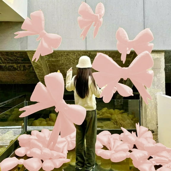 RuWeoMaa 5Pcs Giant Pink Bow Balloons 32Inch/coquette Birthday Party Supplies/Pink Bachelorette Bridal Engagement Wedding Anniversary Supplies for Women