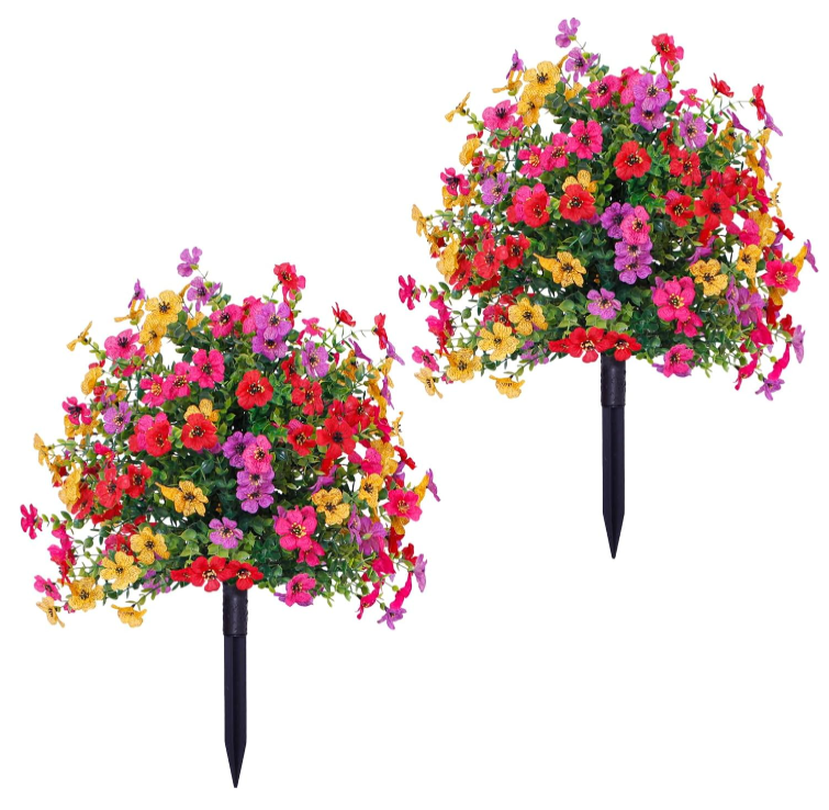 RuWeoMaa Artificial Flowers for Outdoors - 2Pcs 2025 New UV Resistant Artificial Outdoor Plants Fake Silk Flowers, Faux Flowers for for Spring Summer Garden Home Porch Decor, 23.6"