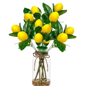 RuWeoMaa Artificial Lemon Branches for Vase 13.4 Inch Faux Lemons Tree Decor Realistic Fake Lemons Fruit Picks, Summer Lemon Centerpieces for Tables, Lemon Kitchen Decor, Amalfi Coast Party Decor