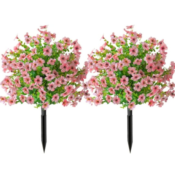 RuWeoMaa Artificial Violet Ball Topiary Trees with Ground Spikes, 2 Pack Fake Artificial Bushes Plants, Fade Resistant Faux Artificial Shrubs Tree for Indoor Outdoor Front Porch Decor 24in (Pink)