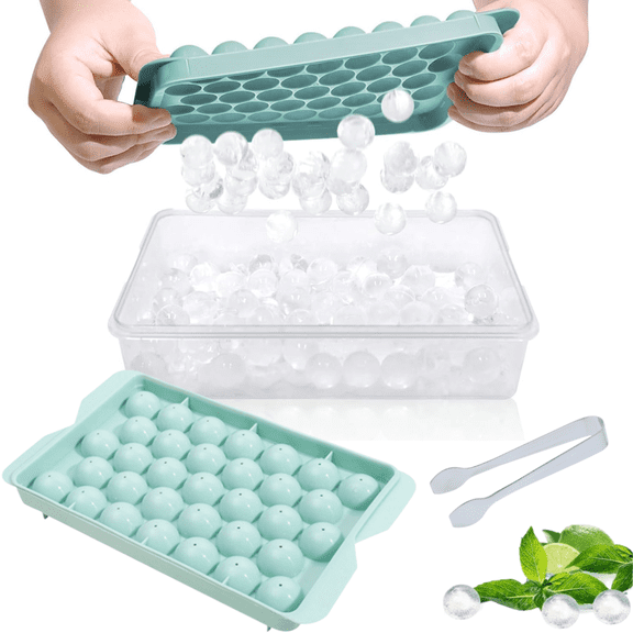 RuWeoMaa Clearance Ice Cube Tray with Lid & Ice Tongs - Round Ice Trays for Freezer with Lid - Silicone Ice Cube Tray - Ice Cube Trays for Freezer with Ice Container(1"-1PACK Blue)