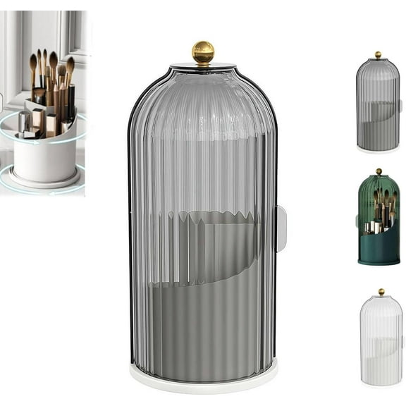 RuWeoMaa Concealed Toothbrush Holder, Rotating Bathroom Organizer Countertop, Toothbrush Organizer with Cover, Bathroom Counter Organizer with Covered Makeup Brush Holder