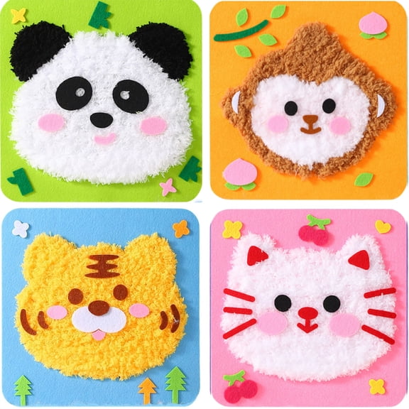RuWeoMaa DIY Embroidery Doll Set, Cartoon Animal Sewing Craft Kit, DIY Embroidery Doll Set, Felt Animals Sewing Craft Kit (4PCS)