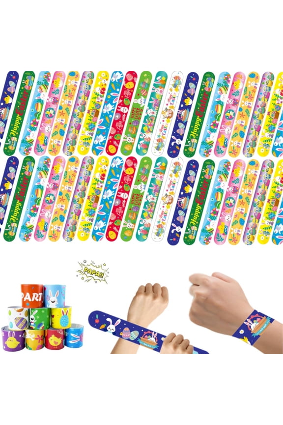 Easter Basket Stuffers 24Pcs Easter Slap Bracelets, Party Favors Snap Wristbands for Kids Egg Fillers Gifts Exchange Gifts, Egg Hunt Event, Classroom Prizes, School Supplies