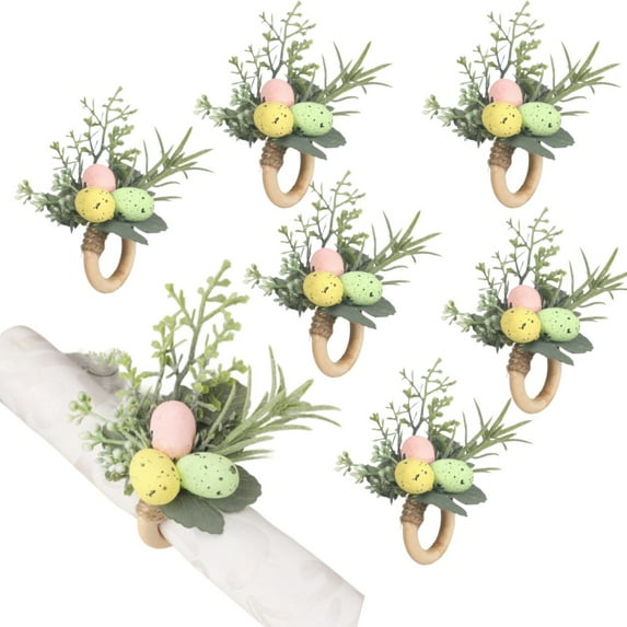 RuWeoMaa Easter Egg Napkin Rings,Floral Napkin Rings,Spring Napkin Rings,Greenery Napkin Rings Napkin Rings Set for Easter Decoration Dinner Weddings Parties (6pcs)