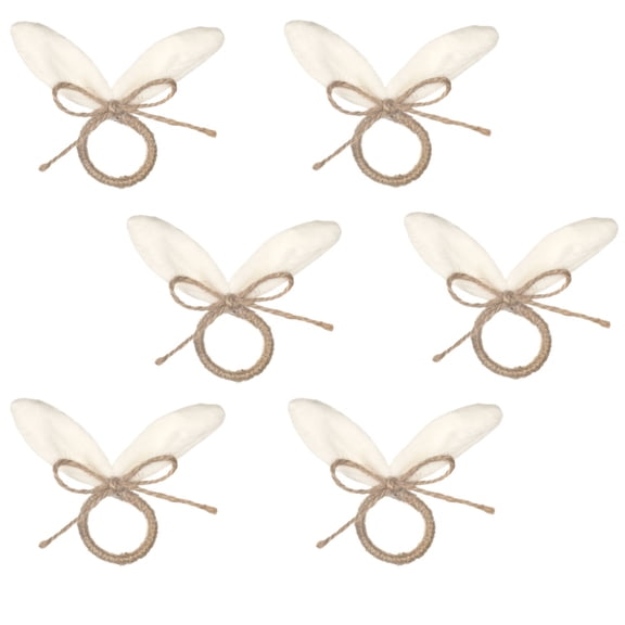 RuWeoMaa Easter Napkin Rings Set of 6, Burlap Jute Bunny Ear Napkin Rings, Rabbit Ear Napkin Ring Holders for Easter Party Banquet Dinning Spring Table Decoration