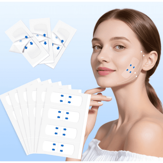 RuWeoMaa Face Lift Tape,12PCS Face Lift Tape Invisible,V-Shaped Instant Face Tapes for Lifting Around Sagging Skin Eyes Neck Double Chin Wrinkles Waterproof