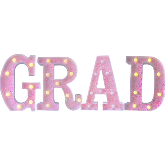 RuWeoMaa Graduation Decorations 2025, Marquee Light Up Letters "GRAD" , 4 LED Light Up Class of 2025 Ornaments Sign, for High School College Kindergarten Wall Table Centerpieces Decor Party Supplies