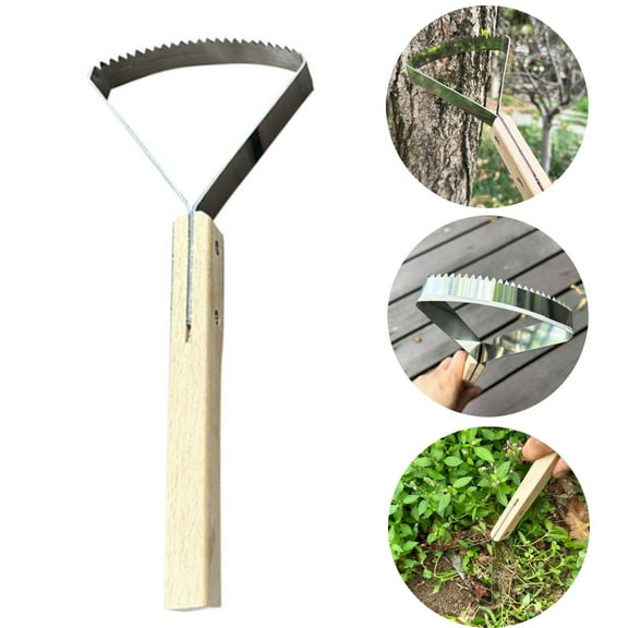 RuWeoMaa Handheld Grass Scraper with Thick 4 Pronged Head,Heavy-Duty Steel Weeder,Multi-Purpose Garden Tool,Vegetable Garden Loosening And Weeding Device Scraping Bark,Removing Wood Hanging Rake