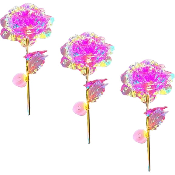 RuWeoMaa Light Up Rose,Valentine's Day LED Galaxy Rose Gifts,3Pcs Light Up Rose Flowers for Valentine's Day,Colorful Artificial Rainbow Flower for Lover Girlfriend Mom Birthday Wedding Valentines