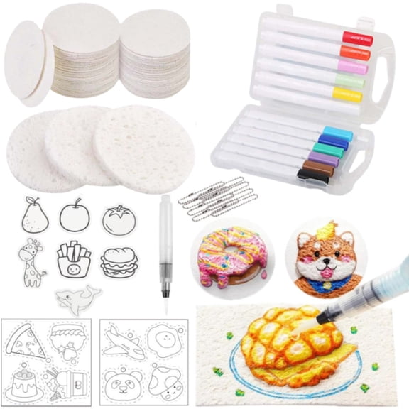 RuWeoMaa Magics Foam Texture Painting Kit,3D Magic Texture Puffy Paint Art with 12XWater Brush,8XBeaded Chain, 10xRound Foam Paper,3XWatercolor Pen,Art Supplies