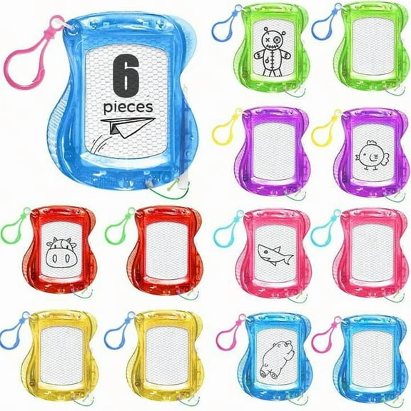 RuWeoMaa Magnetic Drawing Boards - Set of 6 Mini Doodle Boards - Kids Erasable Magnetic Drawing Boards with Zip Tie Keychain Boost Creativity, Fine Motor Skills - Keychain Party Favors