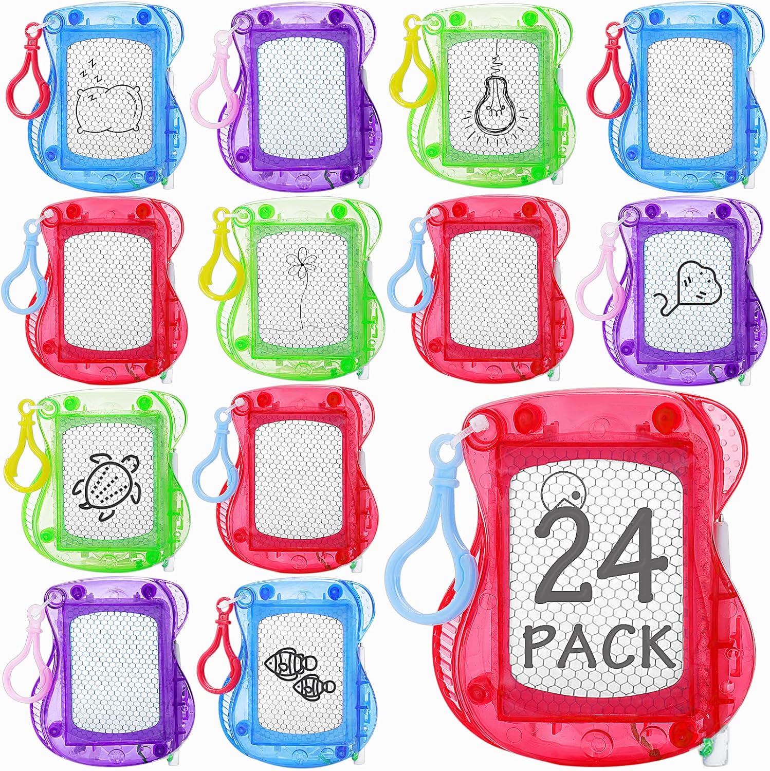 RuWeoMaa Mini Magnetic Drawing Board for Kids 24pcs - Backpack Keychain Clip Drawing Boards, Erasable Doodle Sketch Writing Pad, Birthday Kids Party Favors & Goodie Bags Stuffers