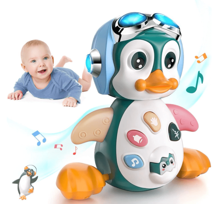 RuWeoMaa Musical Penguin Crawly Baby Toys 0-3-6 6-12 Month, Infant Light Up Tummy Time Dancing Moving Walking Crawling Toys, Baby Gifts 3 4 5 6 7 8 9 10 Month 1 Year Old