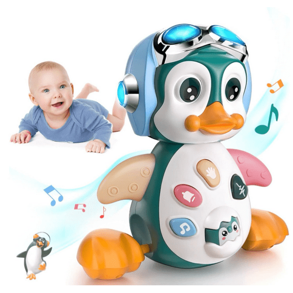 RuWeoMaa Musical Penguin Crawly Baby Toys 0-3-6 6-12 Month, Infant Light Up Tummy Time Dancing Moving Walking Crawling Toys, Baby Gifts 3 4 5 6 7 8 9 10 Month 1 Year Old