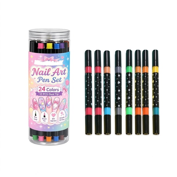 RuWeoMaa Nail Art Pens Set, 12 Pcs 24 Colors Dual Tip Nail Polish Pens ...