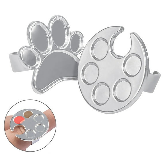 RuWeoMaa Nail Art Plate,Nail Art Palette Ring,Nail Rings,Silver Mini Manicure Palette Metal Paint Palette Finger Rings Nail Art Tools Makeup Palettes Nail Art Polish Tools, Makeup Palettes