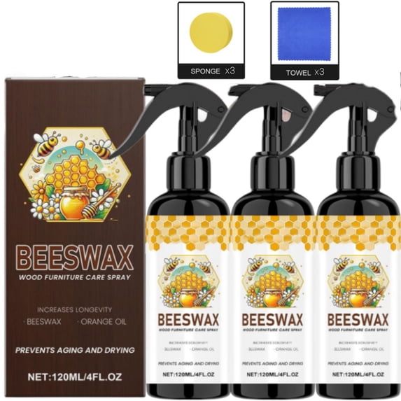 RuWeoMaa Natural Beeswax Care Spray & Restorer, Natural Beeswax Spray For Wood,Leather & Furniture Polish, Non-Toxic & Eco-Friendly 4fl.oz(3pcs)