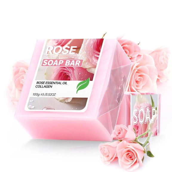 RuWeoMaa Natural Handmade Essential Oil Soap Bar Collection - Rose Soap for Face & Body, 100g/3.52oz