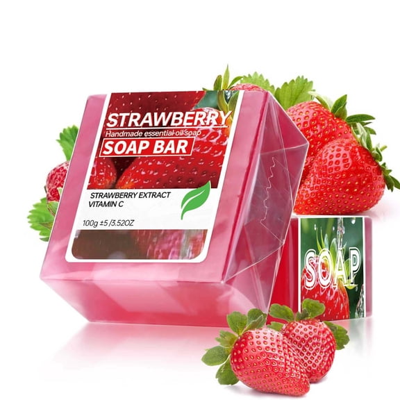 RuWeoMaa Natural Handmade Essential Oil Soap Bar Collection - Strawberry Soap for Face & Body, 100g/3.52oz