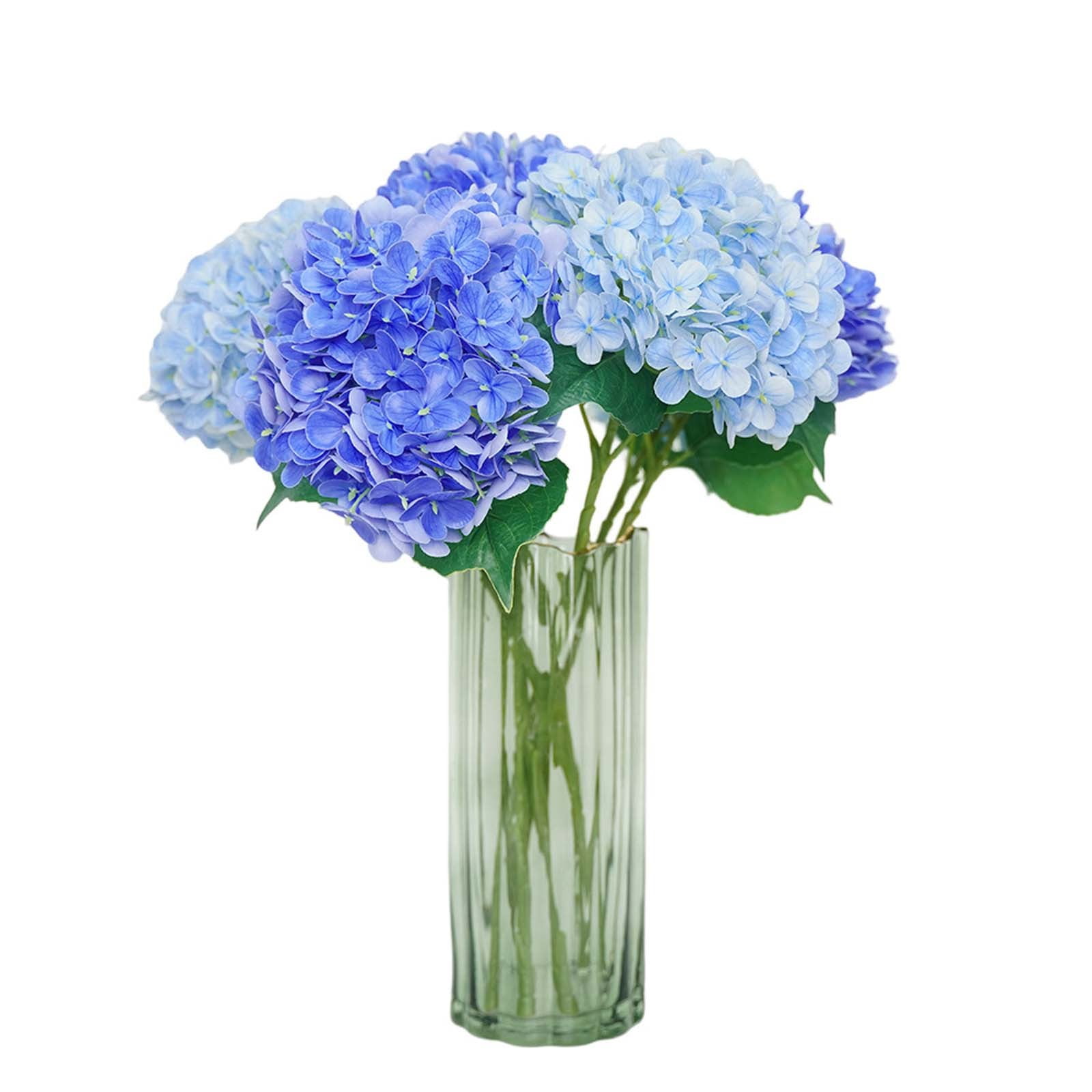 RuWeoMaa Real Touch Blue Hydrangea Artificial Flowers with Stems, Fake Silk Flowers for Outdoors, 1 Pcs Artificial Flowers for Home Decor Wedding Bouquets Centerpieces Vase
