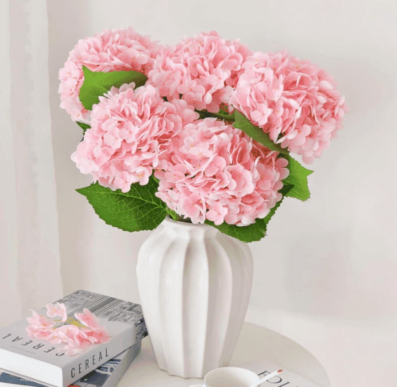 RuWeoMaa Real Touch Blue Hydrangea Artificial Flowers with Stems, Fake Silk Flowers for Outdoors, 1 Pcs Artificial Flowers for Home Decor Wedding Bouquets Centerpieces Vase