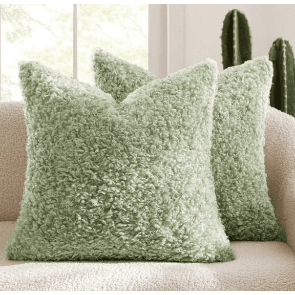 RuWeoMaa Shearling Throw Pillow Covers 18x18 Inch Set of 2,Furry Faux Fur Teddy Boucle Textured Cushion Covers,Soft Fluffy Decorative Pillow Case,Home Decor for Couch Bed Living Room Office Car