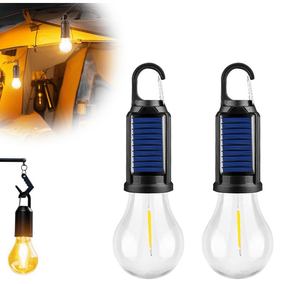 RuWeoMaa Solar Rechargeable Hooked Camping Light - 2PCS Mosquito Repellent Tungsten Solar Lights Outdoor, Portable Rechargeable Outdoor Tent Lights Bulbs for Camping Hiking Emergency