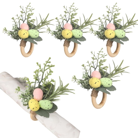 RuWeoMaa Spring Napkin Rings,Easter Egg Napkin Rings,Floral Napkin Rings,Greenery Napkin Rings Napkin Rings Set for Easter Decoration Dinner Weddings Parties (4pcs)
