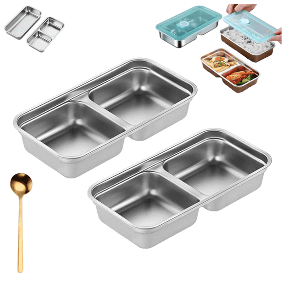 RuWeoMaa Stainless Steel Double Compartment Snack Containers, Grab and Go Snack Container Reusable, Dishwasher- Double Condiment Containers with Lids, Snacks Dips Takeout Travel