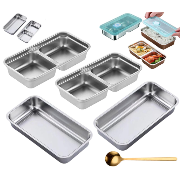 RuWeoMaa Stainless Steel Double Compartment Snack Containers, Grab and Go Snack Containers Reusable, Dishwasher- Double Condiment Container with Lids, Snack Dips Takeout Travel and Outdoor Camping