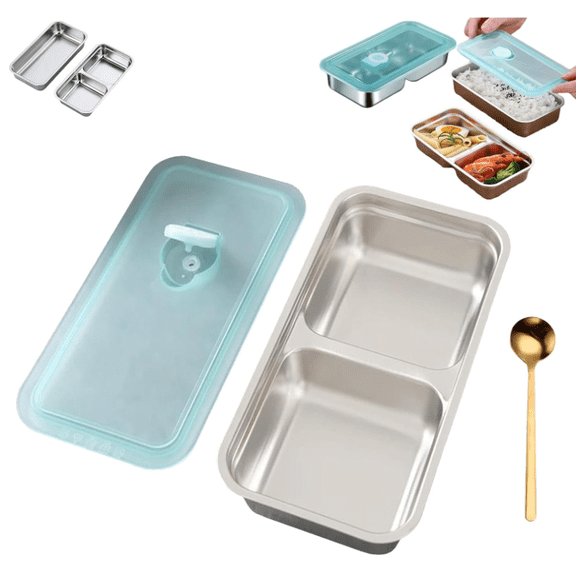 RuWeoMaa Stainless Steel Double Compartment Snack Containers, Reusable Grab And Go Snack Containers With Lids, Stainless Steel Snack Box For Travel And Outdoor Camping, Food Prep For Daily