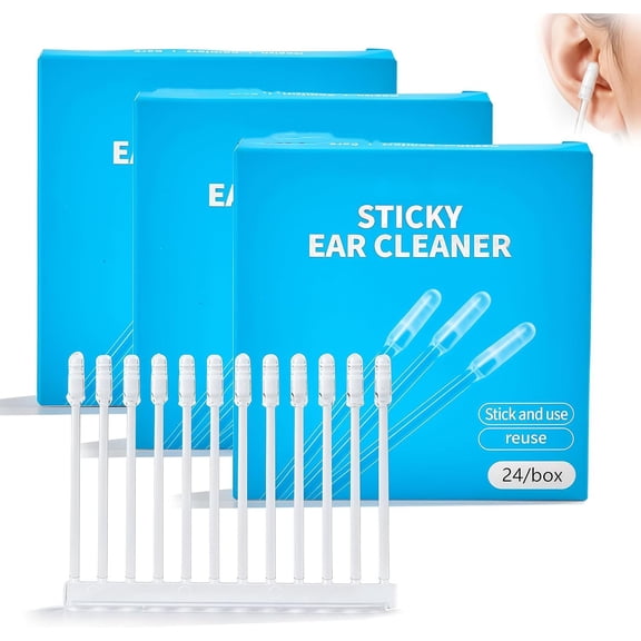 RuWeoMaa Sticky Ear Cleaner, Soft Adhesive Qtips Ear Cleaners, Washable Reusable Earwax Remover for Daily Home Ear Care, 24 Counts Per Box, 1pc