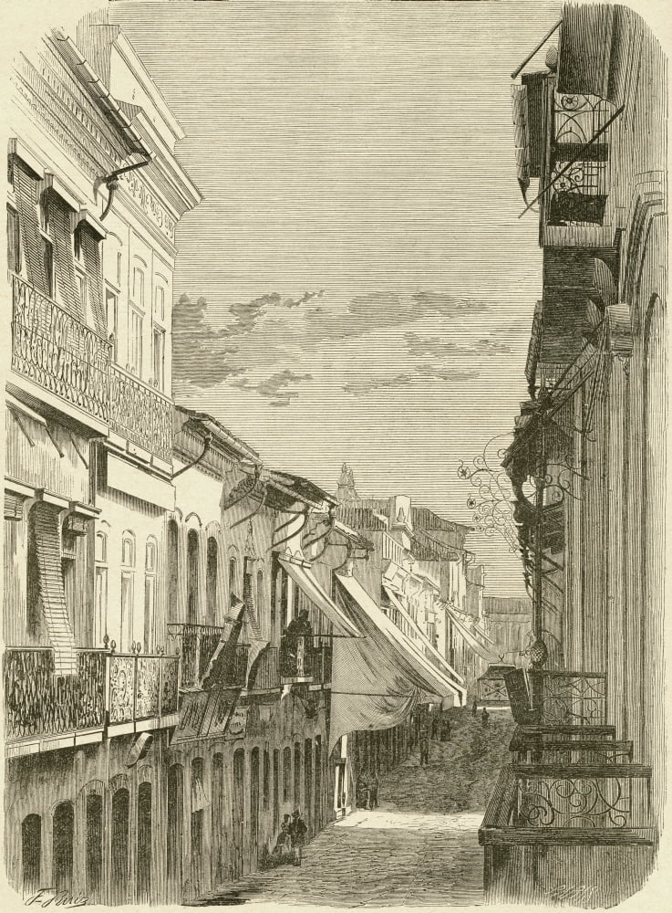 Rua Do Ouvidor Rio De Janeiro Brazil In The 19Th Century From El Museo Popular Published Madrid 1887 Canvas Art - Ken Welsh Design Pics (24 x 32)