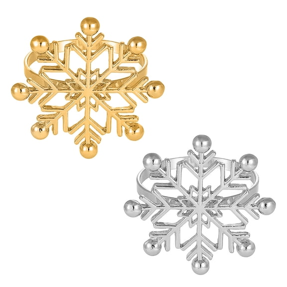 Ruanlalo 1/2/6Pcs Golden Metal Napkin Ring Faux Pearl Decor Snowflake Design Winter-themed Napkin Holders Weddings Parties Table Decor